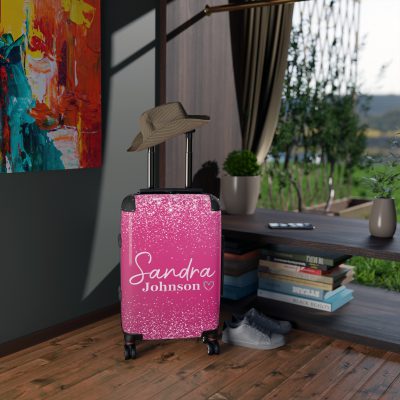 Custom Name Pink Glitter Suitcase - Personalized Sparkling Luggage with Glittering Pink Design