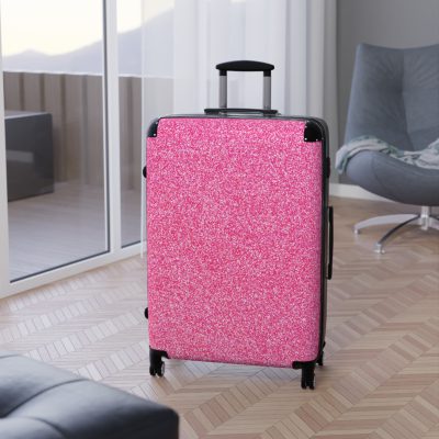 Pink Glitter Suitcase - Sparkling Luggage with Glittering Pink Design