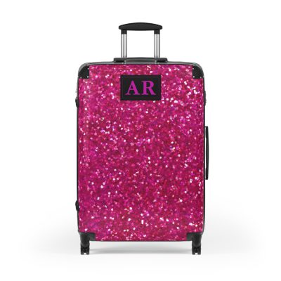 Custom Initial Pink Glitter Suitcase - Personalized Sparkling Luggage with Glittering Pink Design