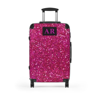 Custom Initial Pink Glitter Suitcase - Personalized Sparkling Luggage with Glittering Pink Design