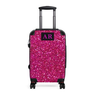 Custom Initial Pink Glitter Suitcase - Personalized Sparkling Luggage with Glittering Pink Design