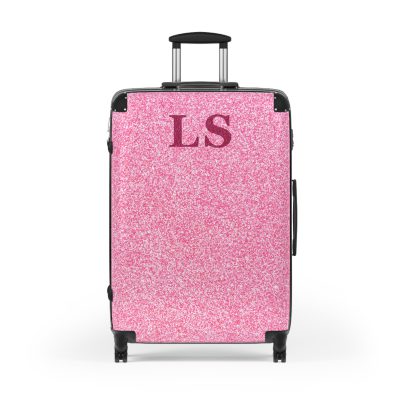 Custom Initial Pink Glitter Suitcase - Personalized Sparkling Luggage with Glittering Pink Design