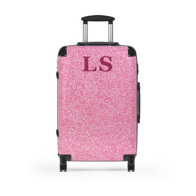 Custom Initial Pink Glitter Suitcase - Personalized Sparkling Luggage with Glittering Pink Design