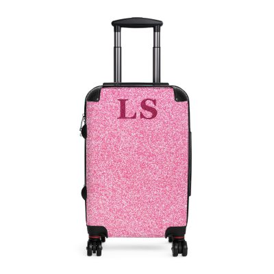 Custom Initial Pink Glitter Suitcase - Personalized Sparkling Luggage with Glittering Pink Design