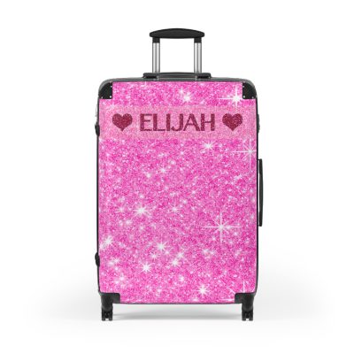 Custom Name Pink Glitter Suitcase - Personalized Sparkling Luggage With Glittering Pink Design