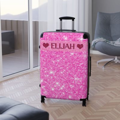 Custom Name Pink Glitter Suitcase - Personalized Sparkling Luggage With Glittering Pink Design