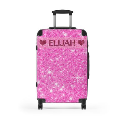 Custom Name Pink Glitter Suitcase - Personalized Sparkling Luggage With Glittering Pink Design