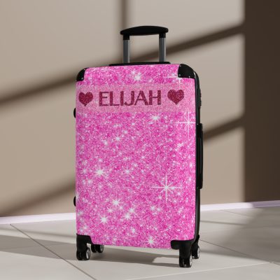 Custom Name Pink Glitter Suitcase - Personalized Sparkling Luggage With Glittering Pink Design