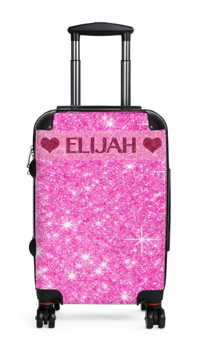 Custom Name Pink Glitter Suitcase - Personalized Sparkling Luggage With Glittering Pink Design