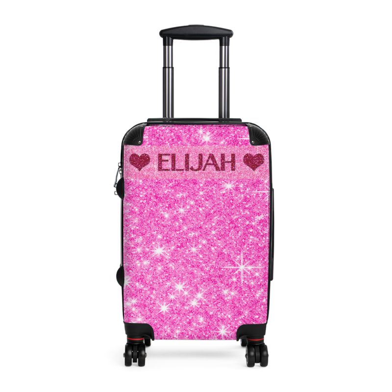 Custom Name Pink Glitter Suitcase - Personalized Sparkling Luggage With Glittering Pink Design