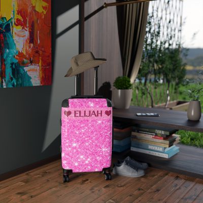 Custom Name Pink Glitter Suitcase - Personalized Sparkling Luggage With Glittering Pink Design