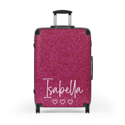 Custom Name Pink Glitter Suitcase - Personalized Sparkling Luggage with Glittering Pink Design