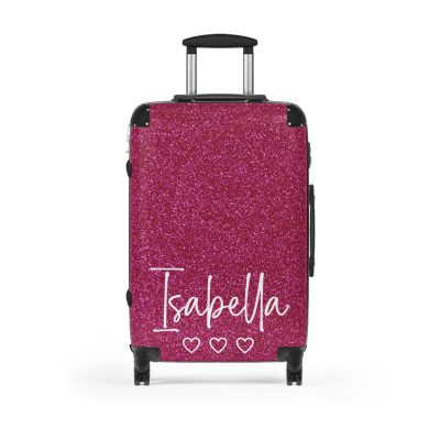 Custom Name Pink Glitter Suitcase - Personalized Sparkling Luggage with Glittering Pink Design