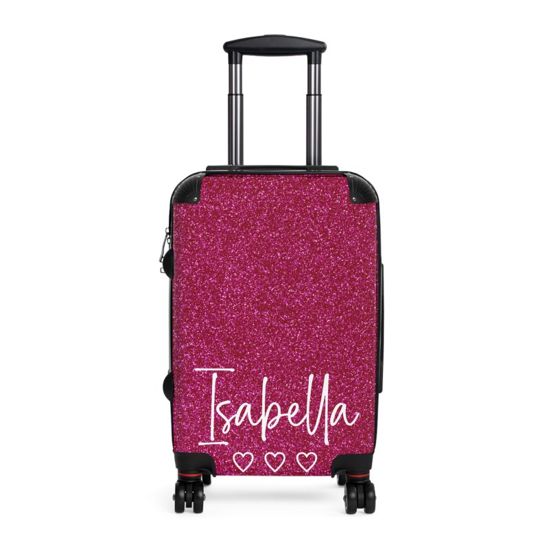 Custom Name Pink Glitter Suitcase - Personalized Sparkling Luggage with Glittering Pink Design