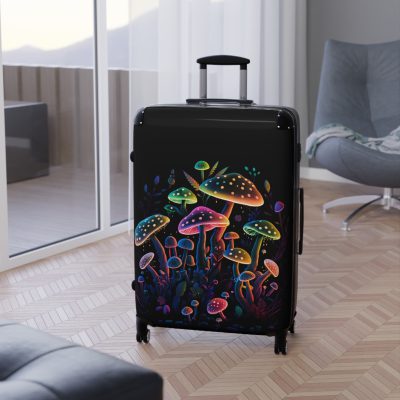 Mushroom Suitcase - A stylish suitcase featuring a whimsical mushroom design, perfect for travelers who want to embrace the charm of fungi in their luggage.