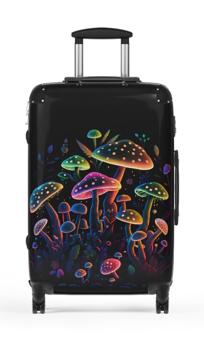 Mushroom Suitcase - A stylish suitcase featuring a whimsical mushroom design, perfect for travelers who want to embrace the charm of fungi in their luggage.