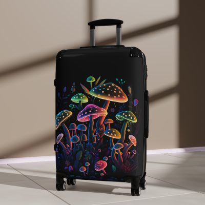 Mushroom Suitcase - A stylish suitcase featuring a whimsical mushroom design, perfect for travelers who want to embrace the charm of fungi in their luggage.