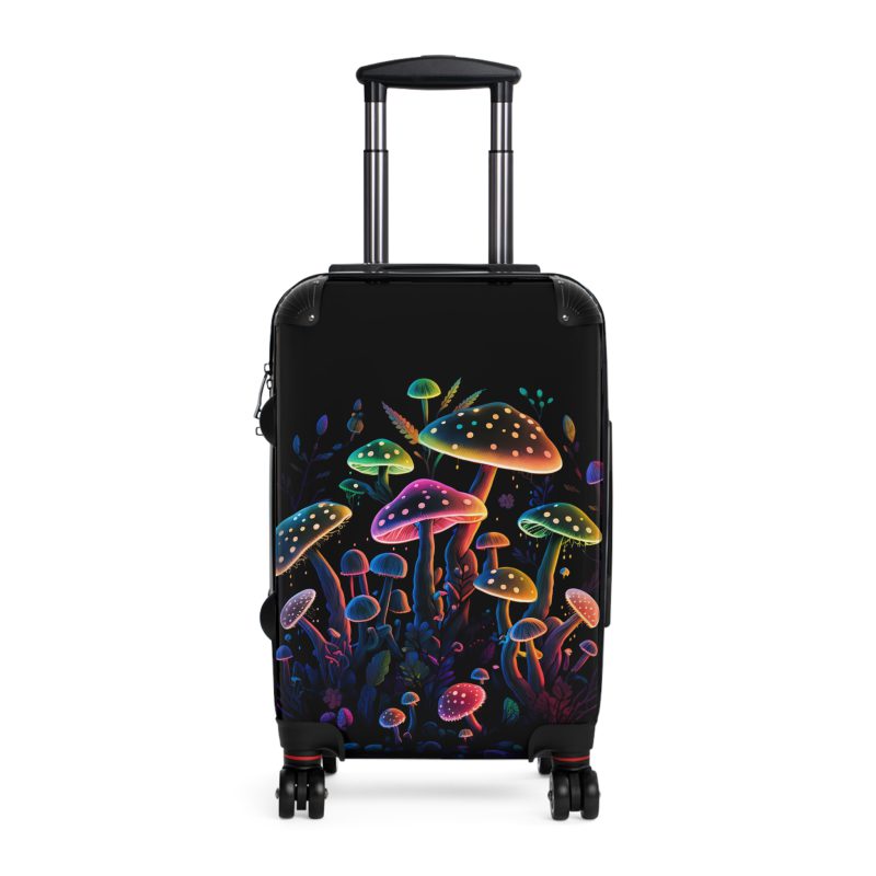 Mushroom Suitcase - A stylish suitcase featuring a whimsical mushroom design, perfect for travelers who want to embrace the charm of fungi in their luggage.