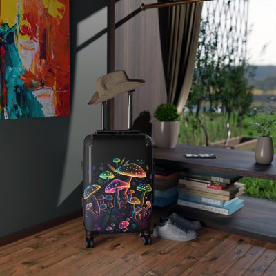 Mushroom Suitcase - A stylish suitcase featuring a whimsical mushroom design, perfect for travelers who want to embrace the charm of fungi in their luggage.