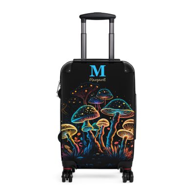 Custom Mushroom Suitcase - A personalized suitcase adorned with a whimsical mushroom-themed design, perfect for travelers who want to add a touch of magic to their luggage.