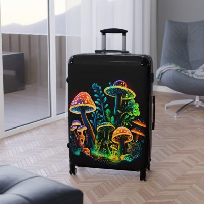 Mushroom Suitcase - A stylish suitcase featuring a whimsical mushroom design, perfect for travelers who want to embrace the charm of fungi in their luggage.