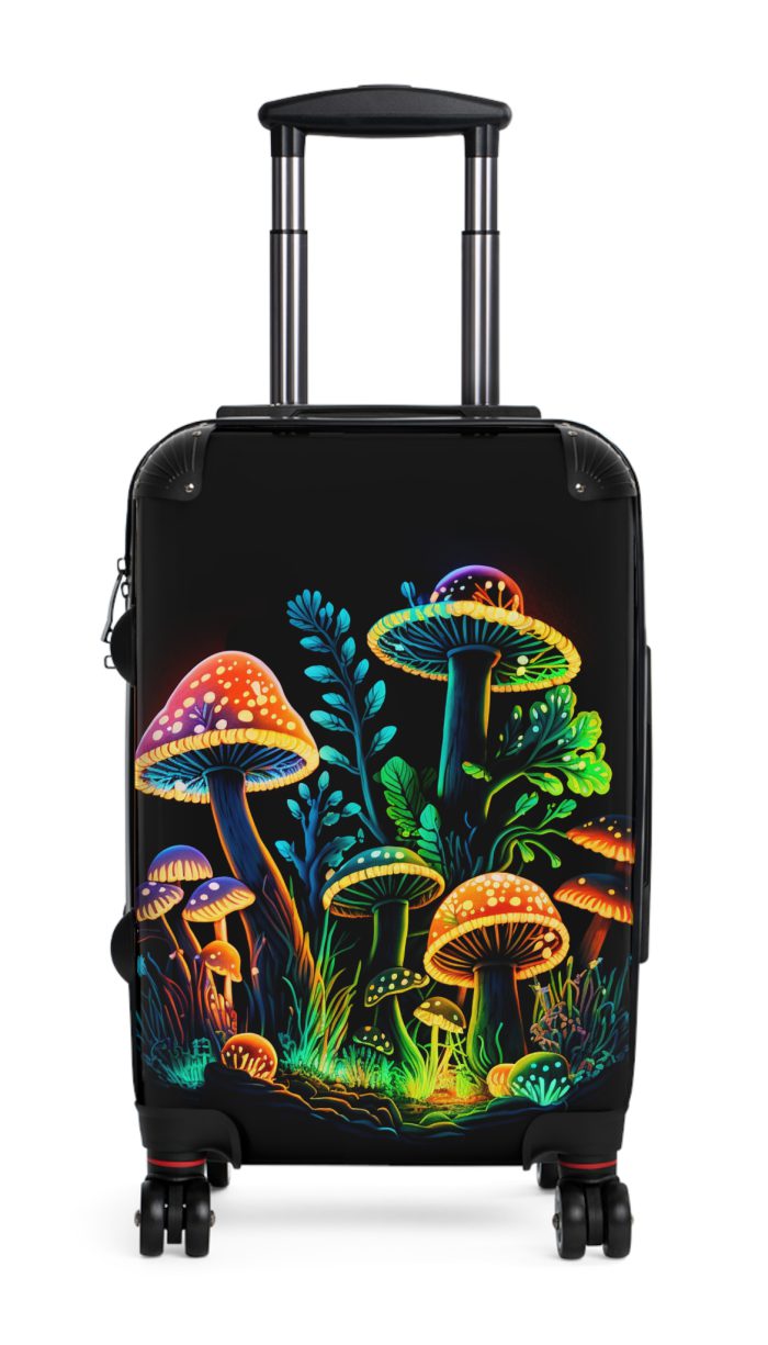 Mushroom Suitcase - A stylish suitcase featuring a whimsical mushroom design, perfect for travelers who want to embrace the charm of fungi in their luggage.