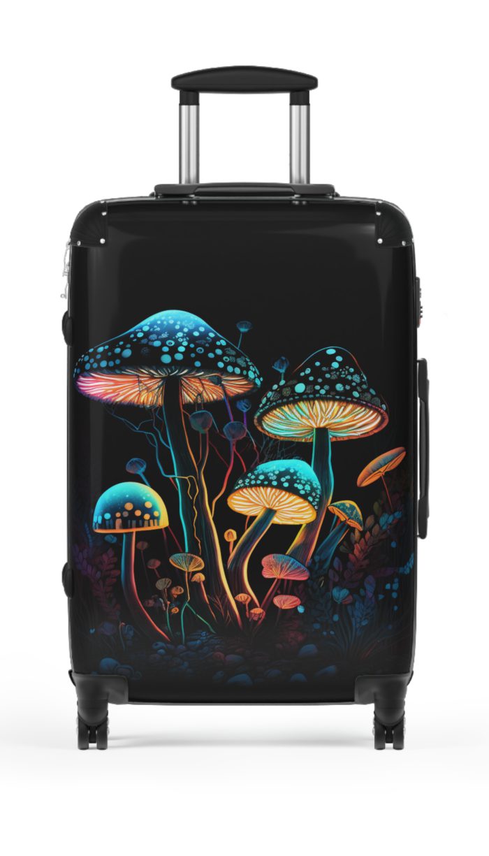 Mushroom Suitcase - A stylish suitcase featuring a whimsical mushroom design, perfect for travelers who want to embrace the charm of fungi in their luggage.