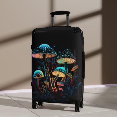 Mushroom Suitcase - A stylish suitcase featuring a whimsical mushroom design, perfect for travelers who want to embrace the charm of fungi in their luggage.