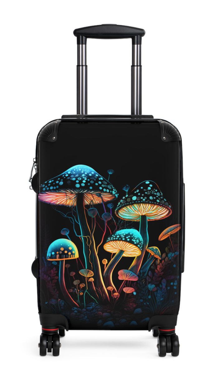 Mushroom Suitcase - A stylish suitcase featuring a whimsical mushroom design, perfect for travelers who want to embrace the charm of fungi in their luggage.