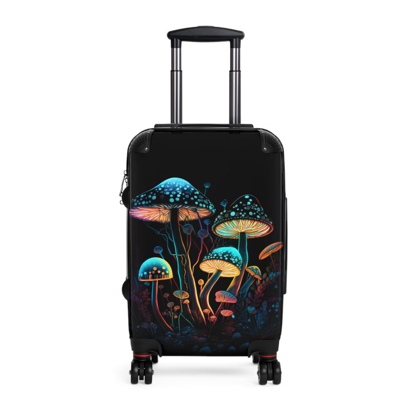 Mushroom Suitcase - A stylish suitcase featuring a whimsical mushroom design, perfect for travelers who want to embrace the charm of fungi in their luggage.