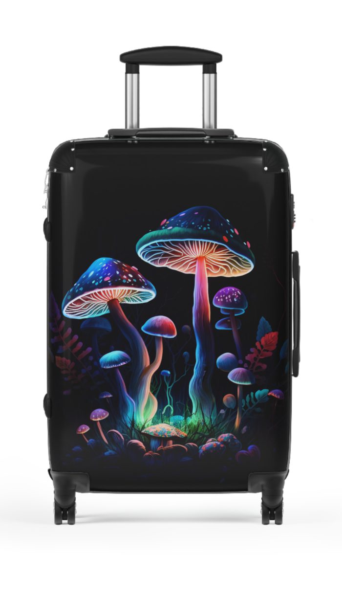 Mushroom Suitcase - A stylish suitcase featuring a whimsical mushroom design, perfect for travelers who want to embrace the charm of fungi in their luggage.