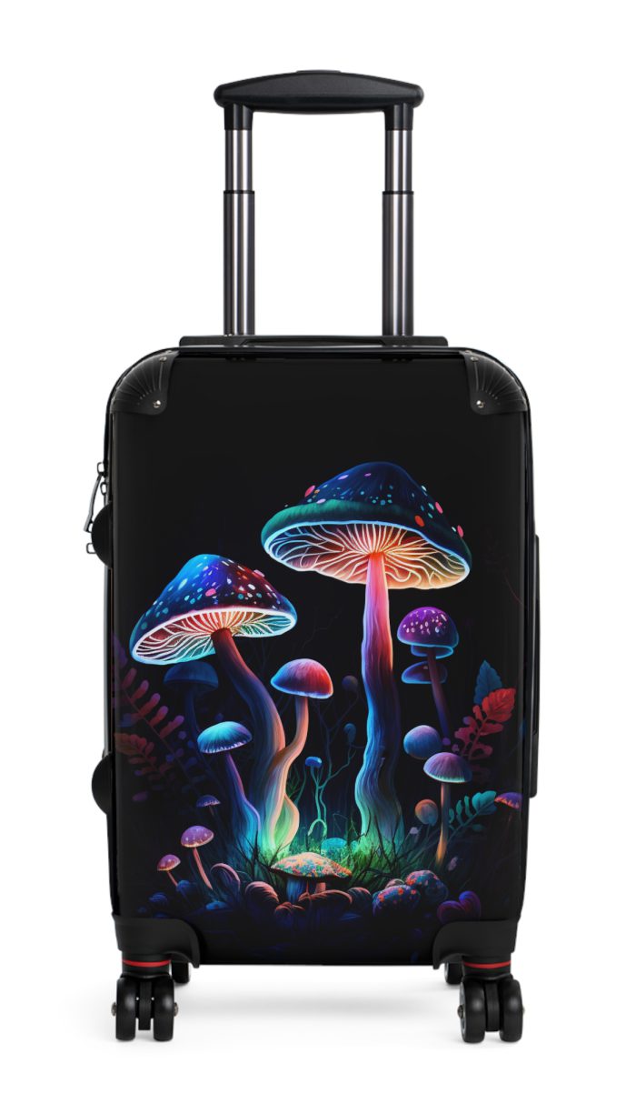 Mushroom Suitcase - A stylish suitcase featuring a whimsical mushroom design, perfect for travelers who want to embrace the charm of fungi in their luggage.