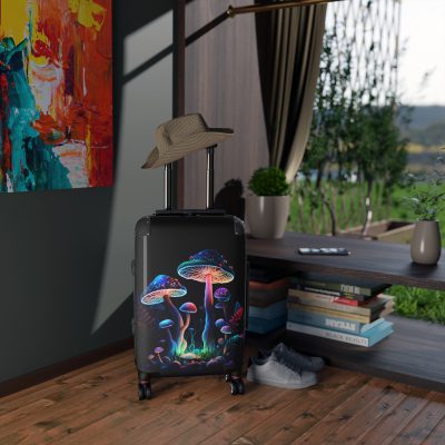 Mushroom Suitcase - A stylish suitcase featuring a whimsical mushroom design, perfect for travelers who want to embrace the charm of fungi in their luggage.