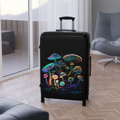 Mushroom Suitcase - A stylish suitcase featuring a whimsical mushroom design, perfect for travelers who want to embrace the charm of fungi in their luggage.