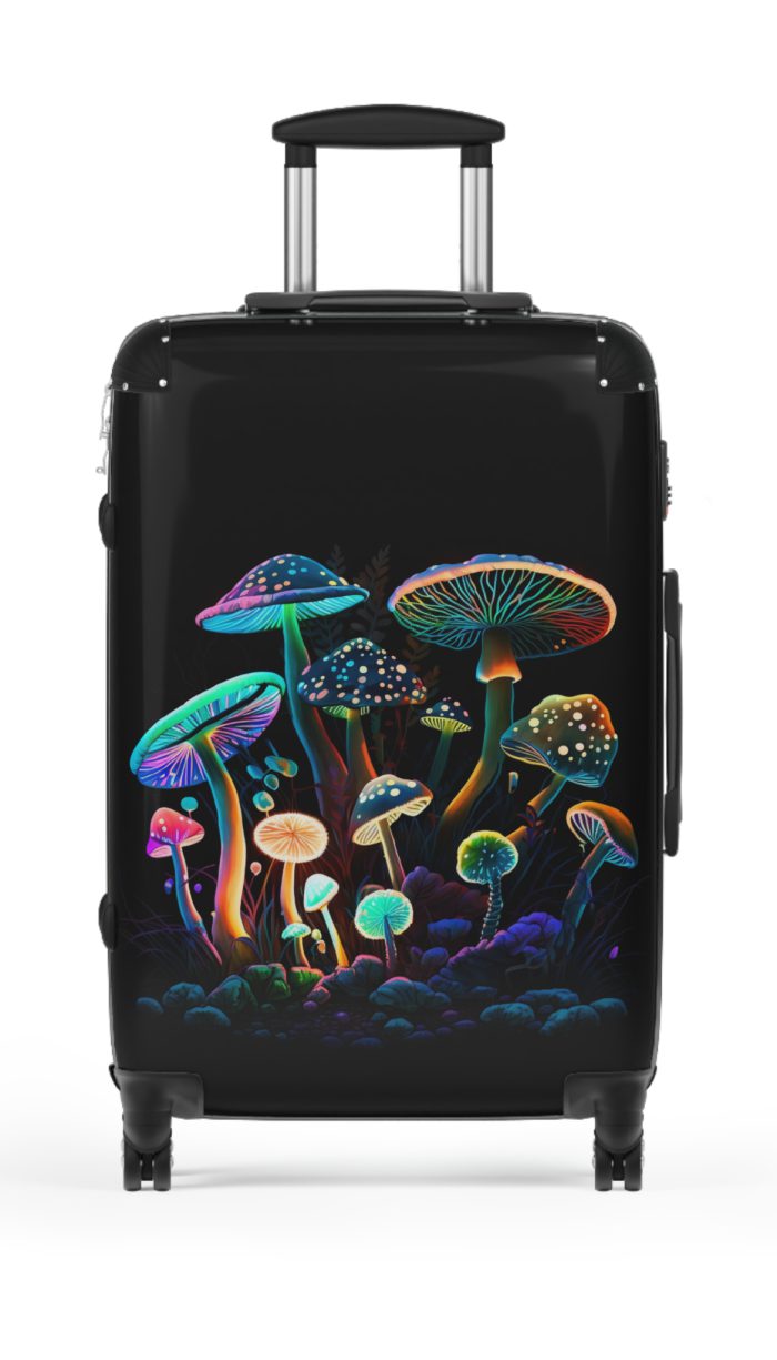 Mushroom Suitcase - A stylish suitcase featuring a whimsical mushroom design, perfect for travelers who want to embrace the charm of fungi in their luggage.