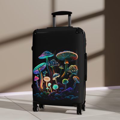 Mushroom Suitcase - A stylish suitcase featuring a whimsical mushroom design, perfect for travelers who want to embrace the charm of fungi in their luggage.