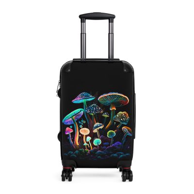 Mushroom Suitcase - A stylish suitcase featuring a whimsical mushroom design, perfect for travelers who want to embrace the charm of fungi in their luggage.