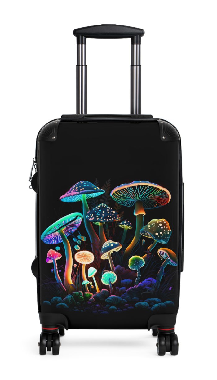 Mushroom Suitcase - A stylish suitcase featuring a whimsical mushroom design, perfect for travelers who want to embrace the charm of fungi in their luggage.