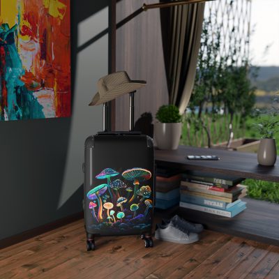 Mushroom Suitcase - A stylish suitcase featuring a whimsical mushroom design, perfect for travelers who want to embrace the charm of fungi in their luggage.