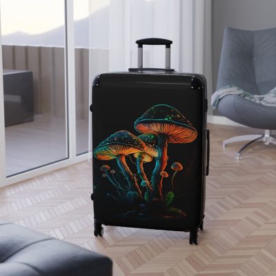 Mushroom Suitcase - A stylish suitcase featuring a whimsical mushroom design, perfect for travelers who want to embrace the charm of fungi in their luggage.