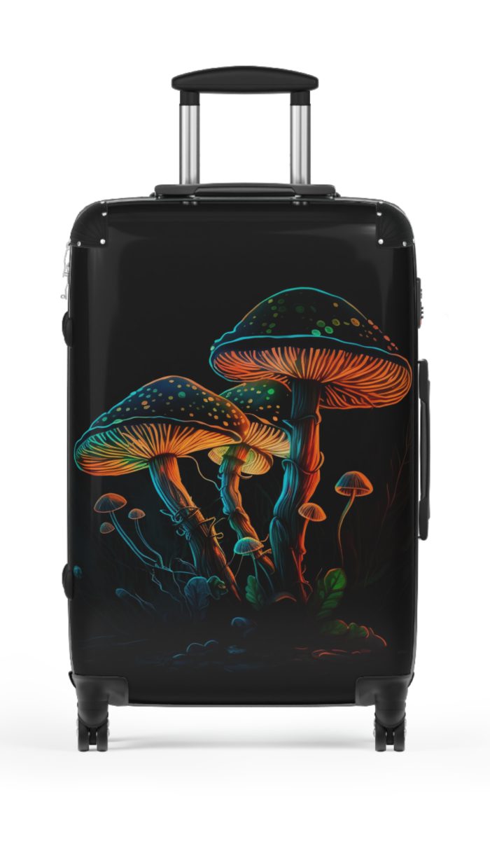 Mushroom Suitcase - A stylish suitcase featuring a whimsical mushroom design, perfect for travelers who want to embrace the charm of fungi in their luggage.