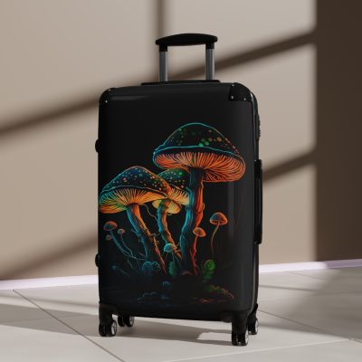 Mushroom Suitcase - A stylish suitcase featuring a whimsical mushroom design, perfect for travelers who want to embrace the charm of fungi in their luggage.