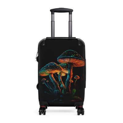 Mushroom Suitcase - A stylish suitcase featuring a whimsical mushroom design, perfect for travelers who want to embrace the charm of fungi in their luggage.