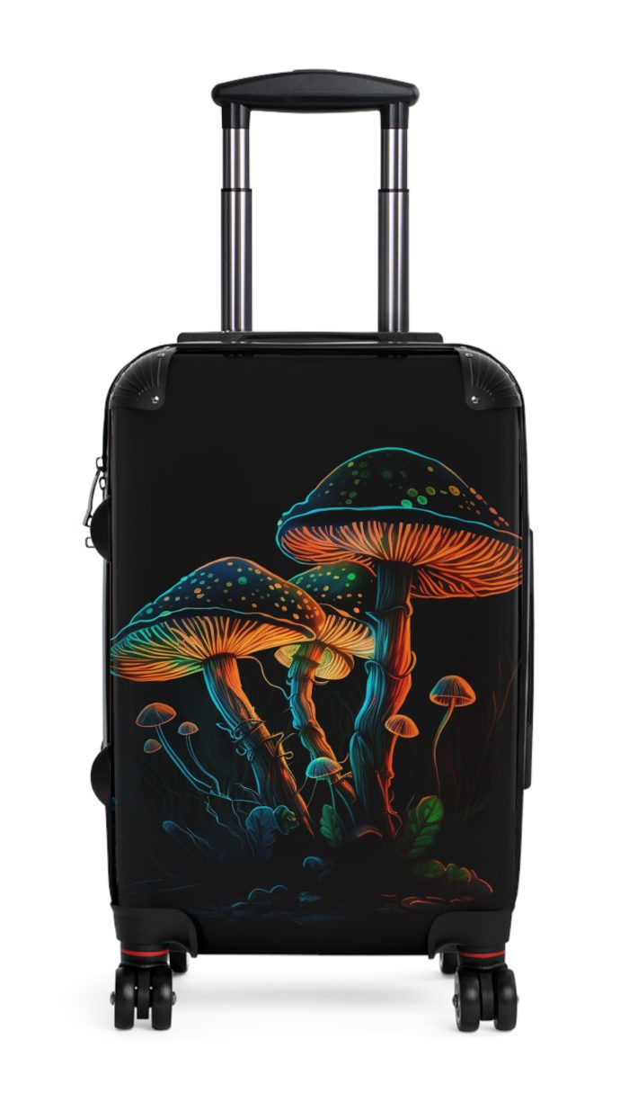 Mushroom Suitcase - A stylish suitcase featuring a whimsical mushroom design, perfect for travelers who want to embrace the charm of fungi in their luggage.