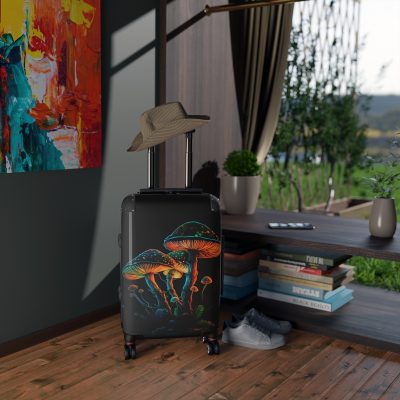 Mushroom Suitcase - A stylish suitcase featuring a whimsical mushroom design, perfect for travelers who want to embrace the charm of fungi in their luggage.