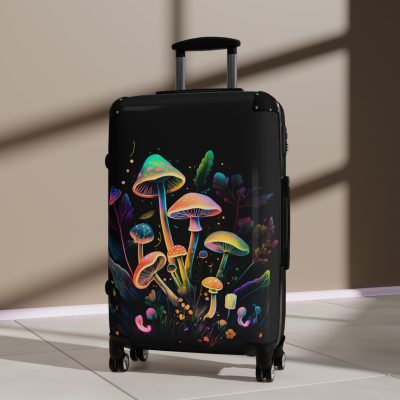 Mushroom Suitcase - A stylish suitcase featuring a whimsical mushroom design, perfect for travelers who want to embrace the charm of fungi in their luggage.