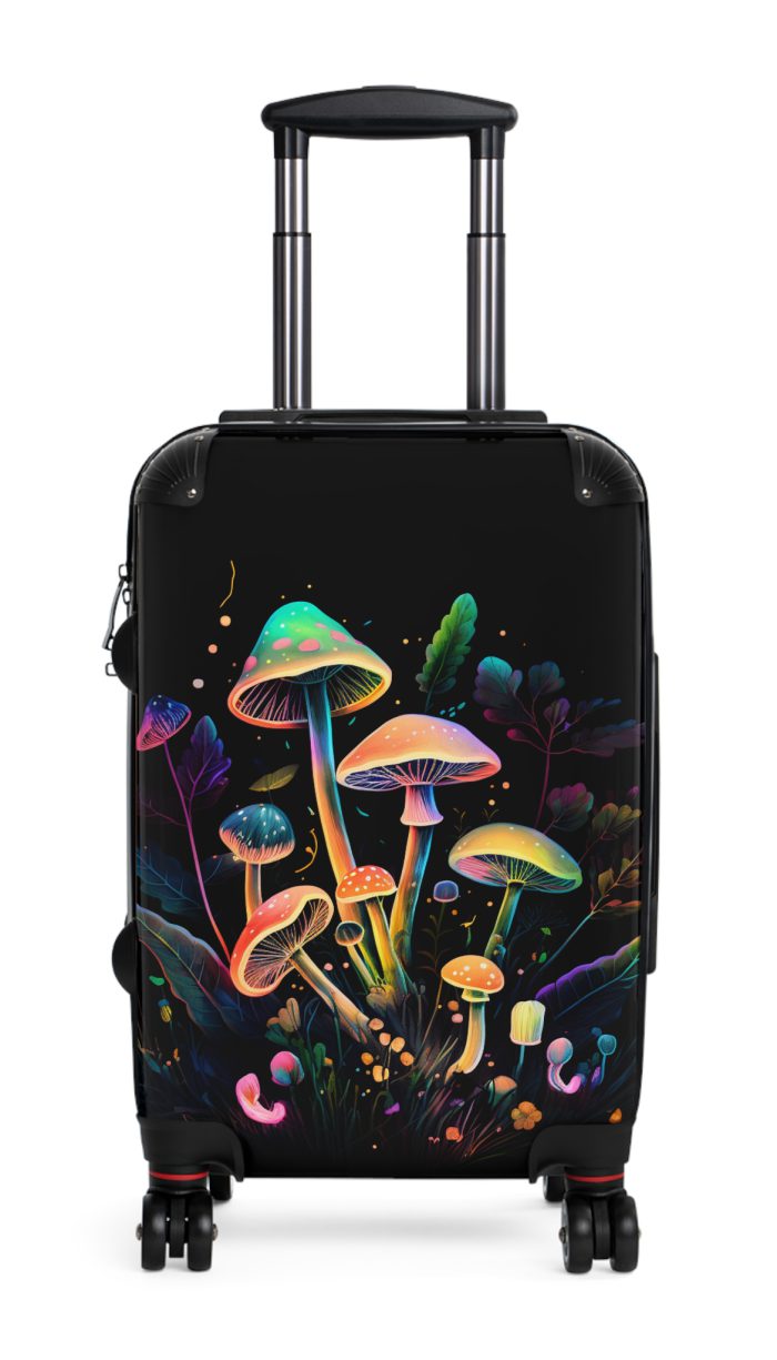 Mushroom Suitcase - A stylish suitcase featuring a whimsical mushroom design, perfect for travelers who want to embrace the charm of fungi in their luggage.