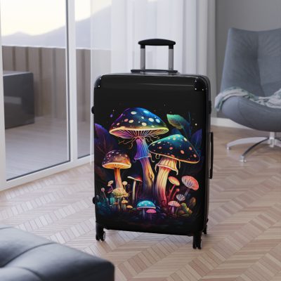 Mushroom Suitcase - A stylish suitcase featuring a whimsical mushroom design, perfect for travelers who want to embrace the charm of fungi in their luggage.