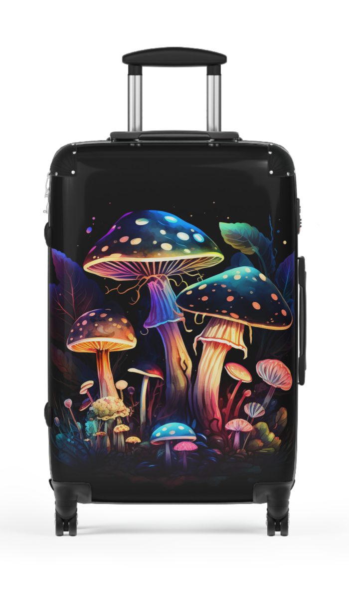 Mushroom Suitcase - A stylish suitcase featuring a whimsical mushroom design, perfect for travelers who want to embrace the charm of fungi in their luggage.