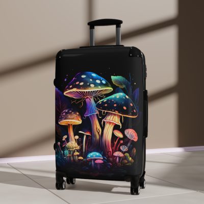 Mushroom Suitcase - A stylish suitcase featuring a whimsical mushroom design, perfect for travelers who want to embrace the charm of fungi in their luggage.